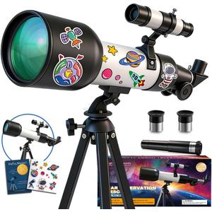 Telescope for Kids 60mm 90x Magnification with Sturdy Tripod, 2 Eyepieces & Finder Scope, 360mm Tube, STEM Astronomy Educational Gift for Boys & Girls 6-12