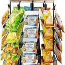 Pinzoveco Chip Rack Display Stand, 5 Tiers 40 Clips Snack Organizer for Office Desk, 360° Rotating Wooden Base Chip Holder Candy Display for Concession Stand, Countertop, Party, With Message Board