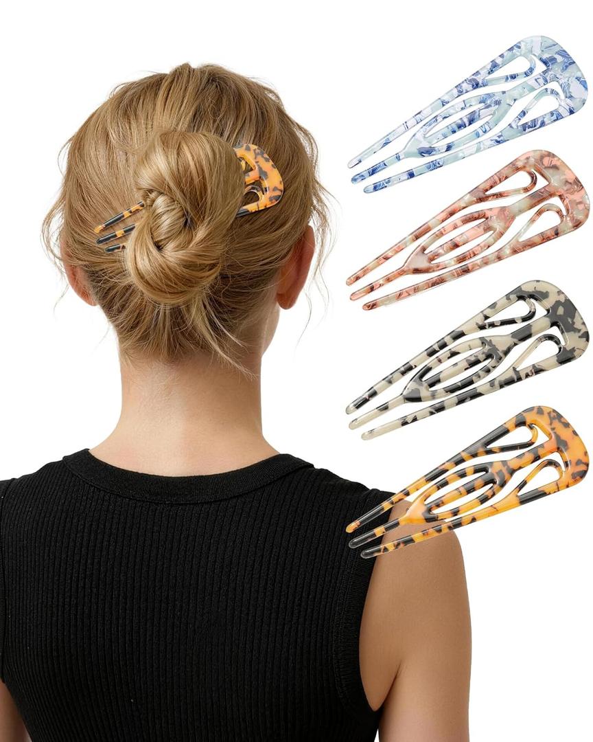 AWAYTR 4.7" French Hair Pin for Women - 4Pcs U-Shaped Hair Fork for Updos, Chignons & French Twists, Durable Acrylic, Secure & Elegant Styling for All Hair Types (Multicolor #2)