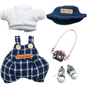 Suitable for 17cm Doll Clothes Set, Compatible with 6.7-Inch Dolls Accessories Doll Outfit- Clothes+Hat+Accessory+Canvas Shoes No Dolls (Black)