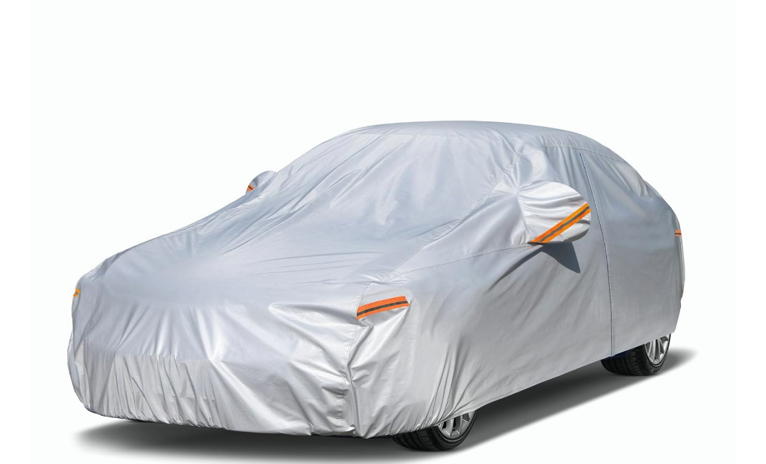Kayme 6 Layers Car Cover Waterproof All Weather for Automobiles, Outdoor Full Cover Rain Sun UV Protection with Zipper Cotton, Size A2 3XL Universal Fit for Sedan (186-193 inch)
