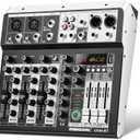 4 Channel Audio Interfacer DJ Mixer Sound Board 16-Bit DSP Effect USB Audio Mixer Effects +48V Phantom Bluetooth for Karaoke Studio Streaming Recording,Live Streaming