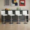 DUMOS Bar Stools Set of 4, 24 inch Counter Height Bar Stools, Upholstered Modern Kitchen Barstools with Metal Base, PU Leather Saddle Stools for Kitchen Island, Snowy White