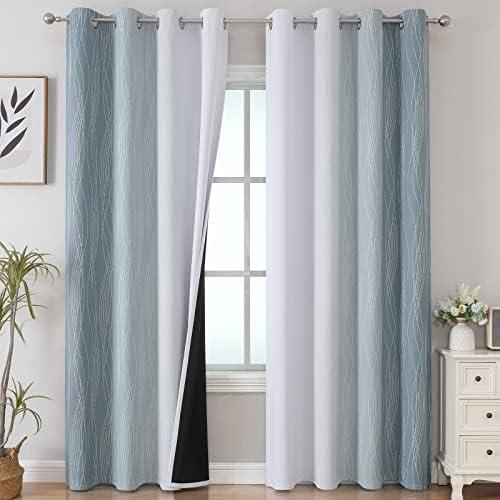 Estelar Textiler Stone Blue and Greyish White Ombre Blackout Curtains 90 Inch Length 2 Panels Set, Thermal Insulated Drapes for Bedroom,Full Room Darkening Gradient Curtains for Living Room,52Wx90L