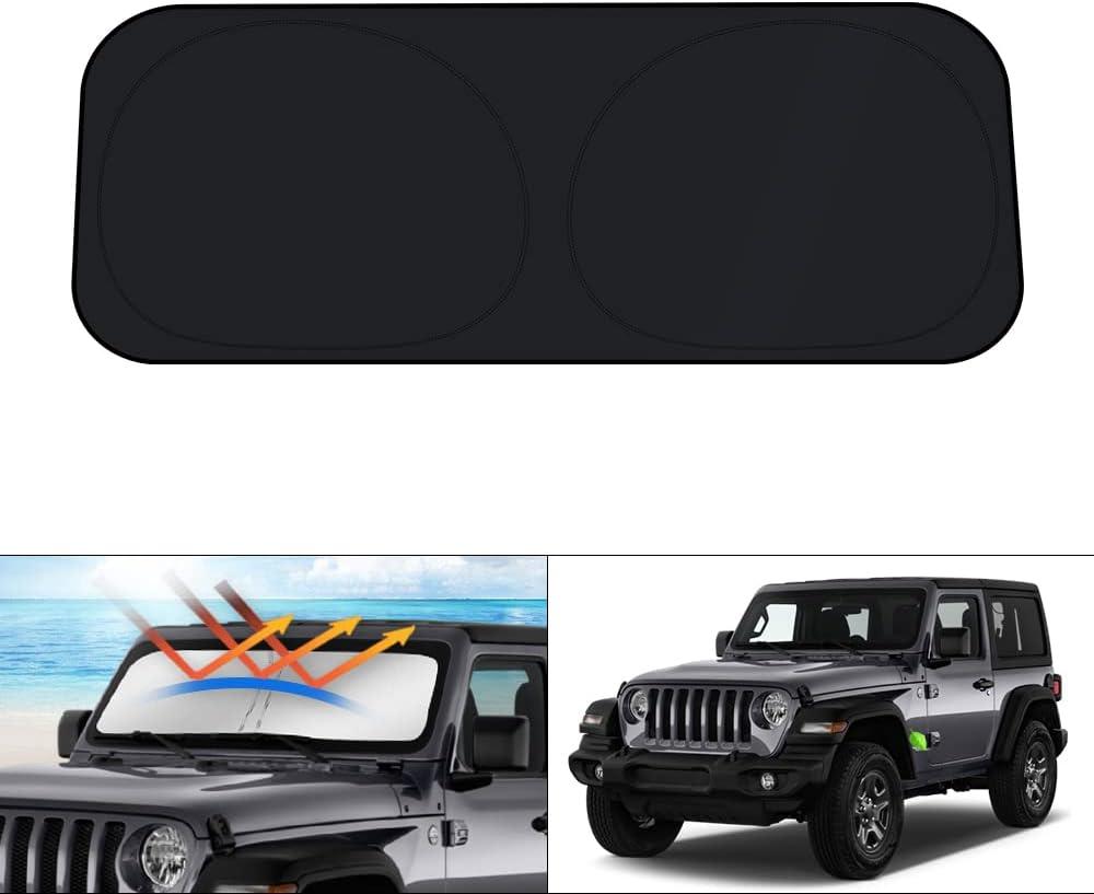 KUST Windshield Sun Shade for 2018-2024 2025 2026 Jeep Wrangler JL & 2/4 Door 4XE &2020-2026 Jeep Gladiator JT Front Window Accessories Sun Shade Sun Protector Foldable Block Sun UV Rays