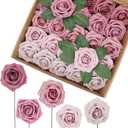 Artificial Roses Flowers 50PCS Shades of Mauve Ombre Colors Real Looking Foam Roses Fake Roses with Stems for DIY Wedding Bouquets Centerpieces Baby Shower Party Home Decorations