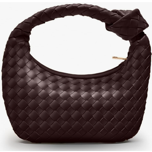 Knotted Woven Leather Handbags Tote with Detachable Bow For Women, Trendy Hobo Dumpling Purse Bag 2024 Dark Purple