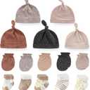 MAMIMAKA Newborn Baby Boy Girl Caps Mittens Socks Set Cotton Baby Essentials Accessories (Hats+Gloves+Socks) (0-6 Months, Set-12 Coffee/Brown/Khaki)