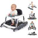 5-in-1 Baby Walker for Boys and Girls Music and Lights 6-18 Month, Foldable Baby Walkers with 5 Adjustable Heights, Infant Toddler Walker with Wheels and Combo Portable（Dark Gray）