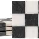 Checkered Marble Coasters – Set of 3 Aesthetic Black and White Stone Drink Coasters for Table, Kitchen Accessories, Checkered Home Decor and Modern Checkered Decor for Home