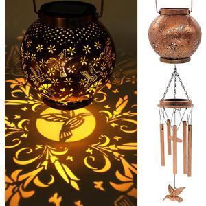 YJFWAL Hummingbird Wind Chimes for Outside, Gifts for Mothers Day Woman Mom Grandma,30" Metal Hanging Solar Lantern Wind Chimes Outdoor, Garden Decor Memorial Windchimes for Patio Porch Yard