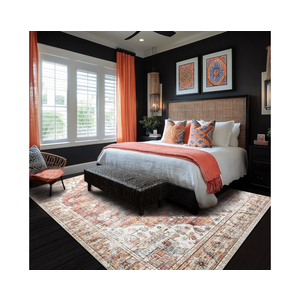 8x10 Area Rugs for Living Room, Soft Washable Large Rugs for Bedroom Kitchen, Non Slip Vintage Carpets for Dining Room Office, Low Pile Floral Floor Carpet for Home Decor, Light Orange