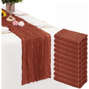 10 Pack Terracotta Cheesecloth Table Runner Gauze Rustic Sheer 35 x 70 inch Terracotta Cheese Cloth Table Runners for Wedding Party Bridal Shower Decor