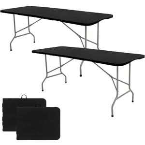 Set of 2 Folding Table 6 FT Lightweight Camping Table Portable Plastic Rectangular Outdoor Dining Table Steel Legs Fold-in-Half with Carrying Handle for Indoor,Picnic,Party,Wedding,Events(Black)