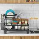 Dish Drying Rack, 2 Tier Dish Racks for Kitchen Counter, Compact Drying Rack Kitchen, Rust-Resistant Dish Drainer, Detachable Space-Saving Dish Rack with Drainboard, Utensil Holder, Black