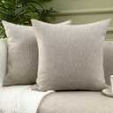 Jepeak Decorative Throw Pillow Covers Cases Pack of 2 Chenille Cozy Modern Concise Square Cushion Covers for Sofa Couch Bedroom Home Decoration, Tan, 18 x 18 Inches