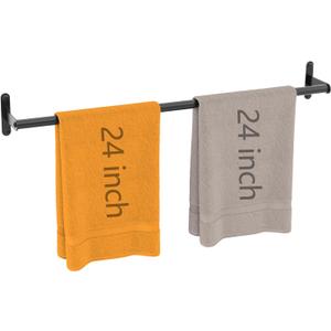 2 x JUYSON Bathroom Towel Bar 24 Inch, Towel Racks for Bathroom Wall Mounted, Stainless Steel Heavy Duty Modern Single Towel Bar Holder Towel Rod Wall Mounted(Single Bar-Black, 24 in)
