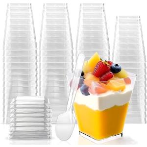 Rouceyxin 50 Pack 5 oz Plastic Dessert Cups with Lids and Spoons, Yogurt Parfait Appetizer Cup with Lids for Party, Clear Mini Dessert Shooter Cups for Pudding Fruit Trifle Ice Cream
