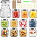8oz Mason Jars with Silver Lids and Bands, 12 Pack with Wave and Dot Pattern, Stickers&Tags, Half Pint Glass Canning Jars for Honey, Jam, Candies, Jelly, Spice, DIY Crafts & Wedding Favors