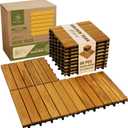 Premium Acacia Wood Interlocking Deck Tiles, 9 PCS 12"x12"x0.9" Floor Tiles, Waterproof Wood Flooring for Backyard & Outdoor Patio Decor, All Weather Use (Golden Teak Striped Pattern)