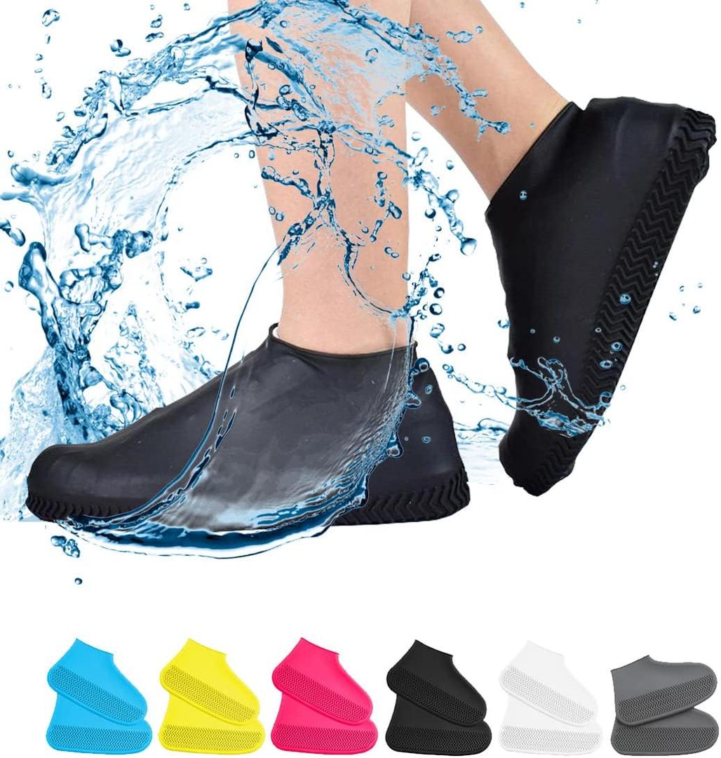 VBoo Waterproof Shoe Covers, Non-Slip Water Resistant Overshoes Silicone Rubber Rain Shoe Cover Outdoor cycling Protectors apply to Men, Women, Kids (Medium, Black)