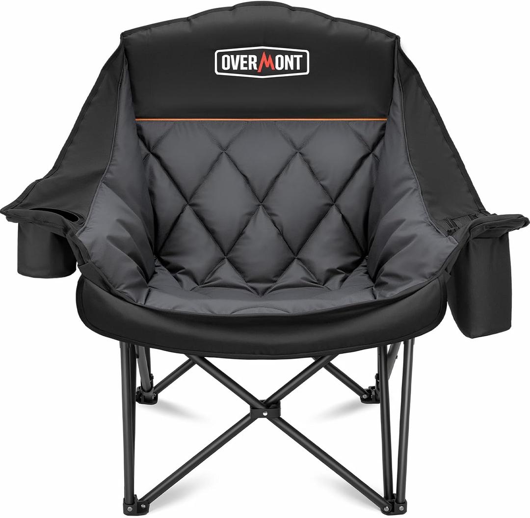 Overmont Oversized XL Camping Chair for Adults 500 lb Support | Padded Seating and A Cooler Bag for Camping Sports Garden Beach Fishing Lawn Outdoor Relaxation with Side Pocket&Cup Holder