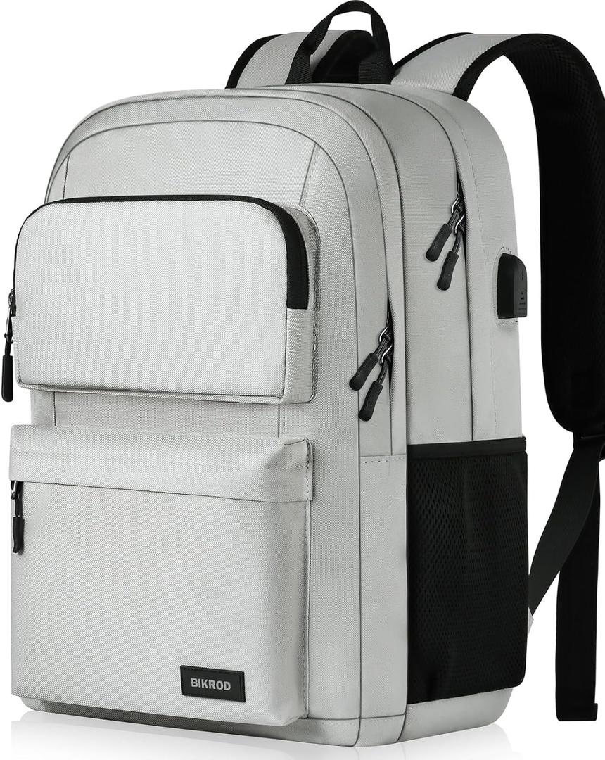 School Backpack for Teen Boys and Girls, Travle Laptop Backpack for men and women, Carry-on Lightweight Casual Bookbag with USB Charging Port Fit 17.3 Inch Laptop, Grey