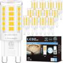 Hansnag 12 Pack G9 LED Bulb for Crystal Chandelier, 5000K Bright Daylight, T4 Short Light Bulb with G9 Ceramic Bin-pin Base, Height 1.77 inch, 4W(40W Halogen Equivalent), 400LM, AC 120V, Non-Dimmable