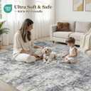 8X10 Area Rugs Living Room: Abstract Washable Rug Blue Grey | Modern Neutral Carpet For Bedroom Dining Room Nursery Home Office Decor, Stain Resistant Large Soft Low Pile Indoor Floor