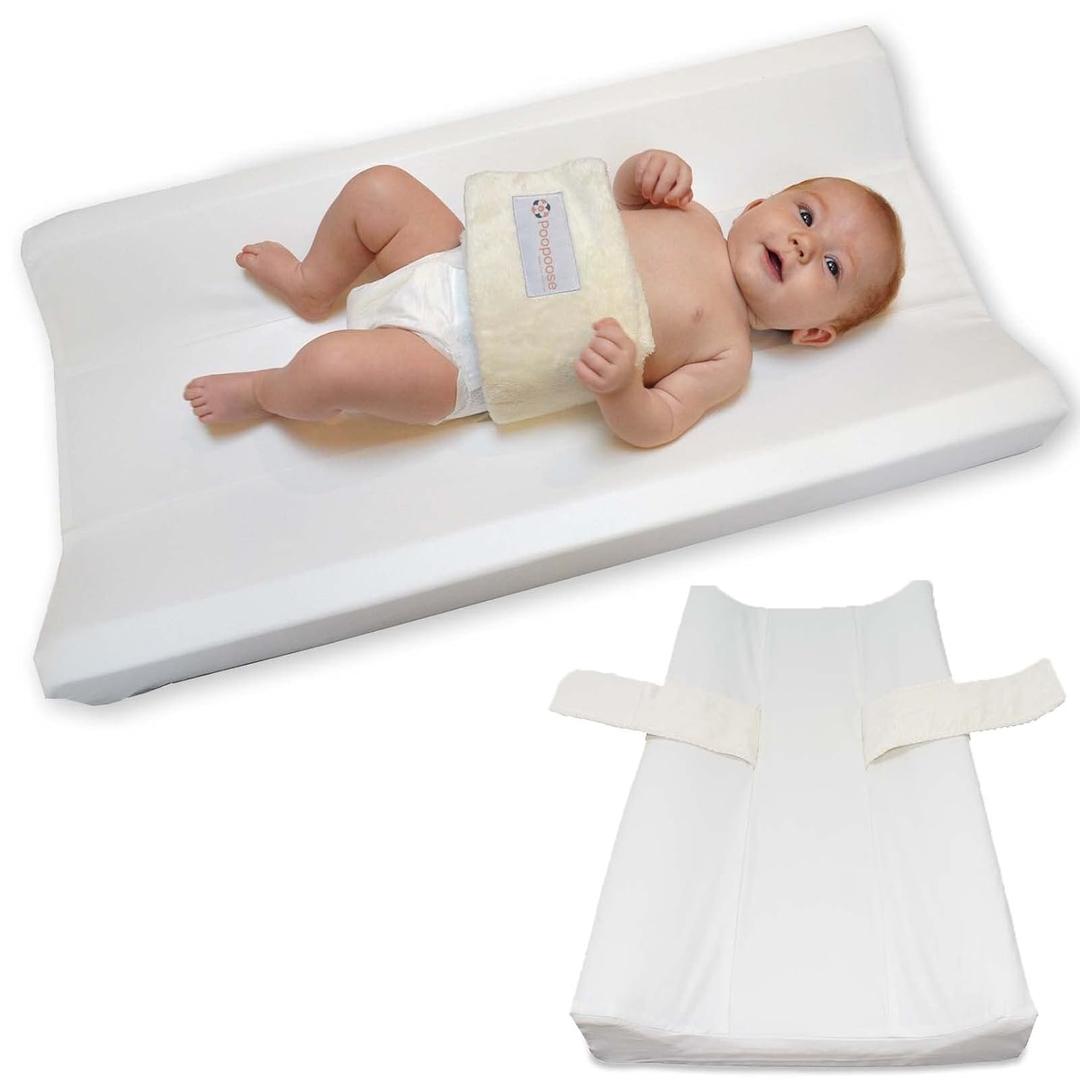 Baby Changing Pad with Secure Strap 32" x 16", Changing Diaper Mat for Table Dresser Change Station Soft, White