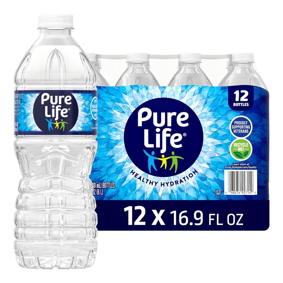 Pure Life Purified Water Bottles, 12 Pack - Still Bottled Water Enhanced with Minerals for a Crisp Taste, Plastic Bottles - 16.9 Fl Oz, Expiry: 03/31/27