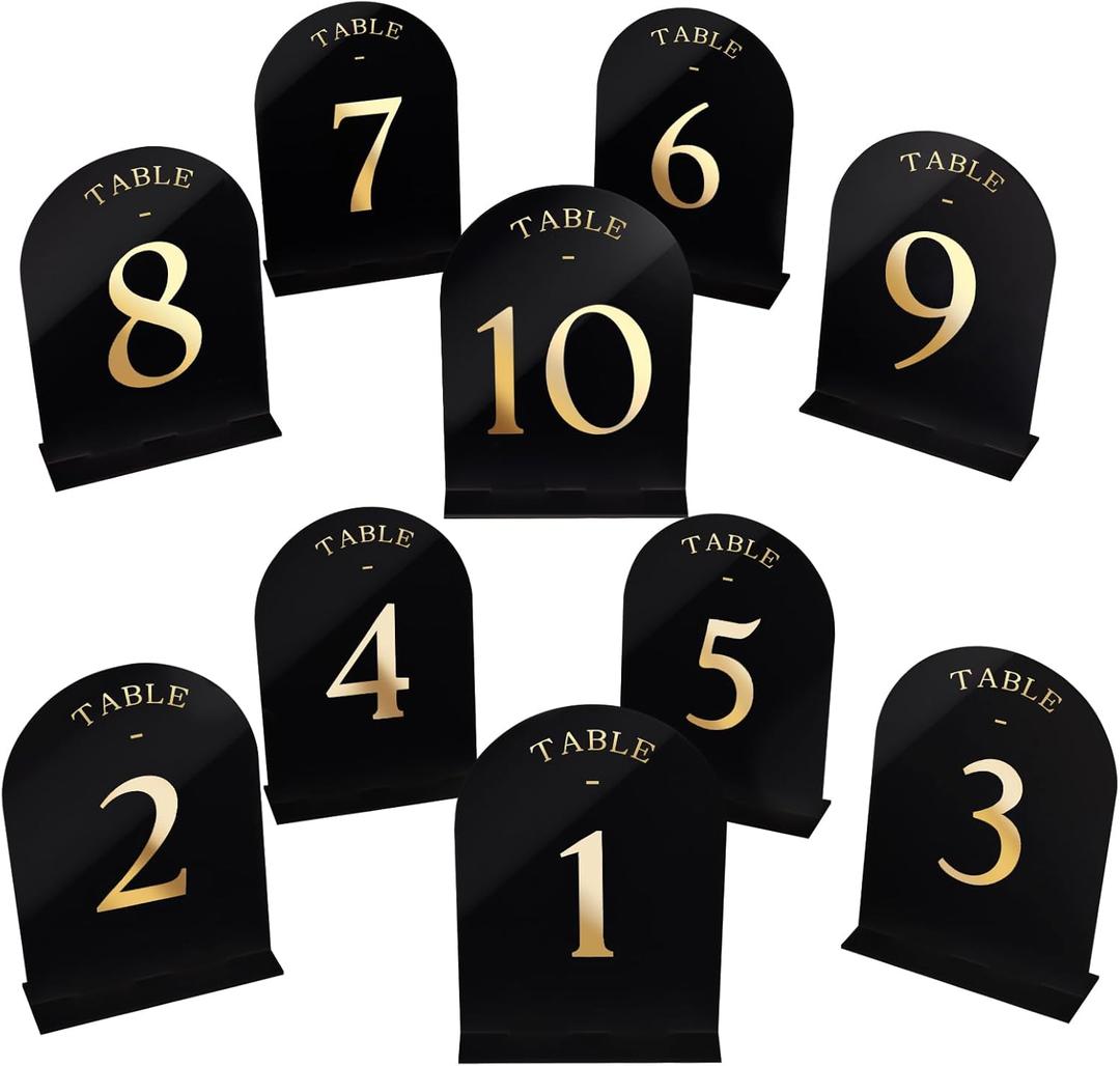 Acrylic Wedding Table Number With Stand Gold Foil Printed Black 5x7 Inch Arch Tabletop signage for Reception Party Anniversary