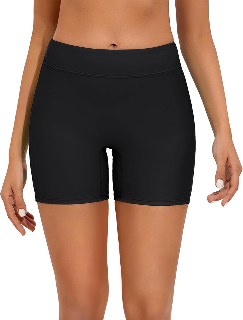 Bonneuitbebe Women's 5" Swim Shorts High Waist Bathing Suit Bottoms UPF 50+ Swimsuit Board Shorts (Black, S)