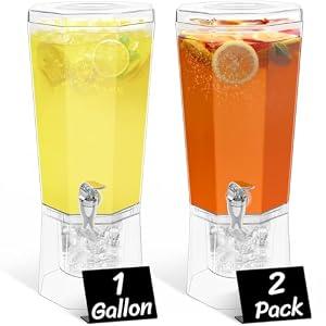 Lifewit 1 Gallon Drink Dispenser for Parties 2 Pcs, 4L Plastic Beverage Container with Stand for Juice/ Tea/ Soda & Lemonade, Clear Water Pitcher with Spigot for Mimosa Bar Hosting 39 x 16 cm/ 15x6"