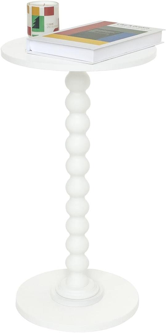 Fultyle Round Side Table, Small Drink Table for Small Spaces, Modern Accent End Table Nightstand with Solid Wood Leg for Living Room, Bedroom, Corners, and Office (White)