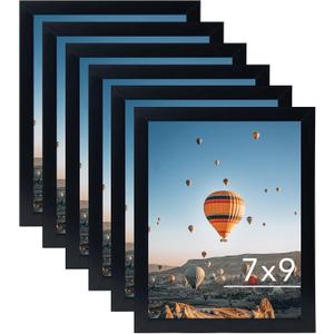 7x9 Picture Frame Set of 6 Black for Wall Hanging or Tabletop- Wall Mounting Horizontally or Vertically, 7 x 9 Wall Gallery Poster Photo Frames for 7 by 9 Photo,6 Pack, Black