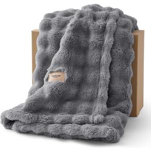 Bedsure 3D Fleece Bubble Blanket for Couch - GentleSoft Grey Twin Blanket for Sofa Bed Room Decor - Luxury Soft Cozy Gifts for Women, Lightweight, All Seasons, Grey, 60"80"
