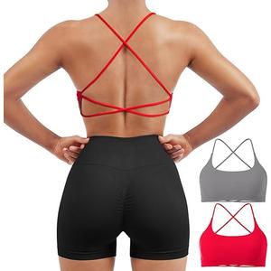 SUUKSESS Women 2 Piece Open Back Sports Bra Pack Strappy Workout Gym Yoga Crops  (Medium, Grey & Red)