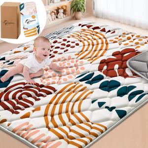 Baby Play Mats for Floor, 71x59 Playpen Mat for Babies, Extra Thicker & Soft Floor Crawling Mat, Foldable Non-Slip Playmat Cushioned for Infant Toddlers, Boho Leaf Design
