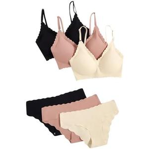 Verdusa Women's 6 Piece Seamless No Show Everyday Bra and Panty Set Scalloped Lingerie Sets, Medium