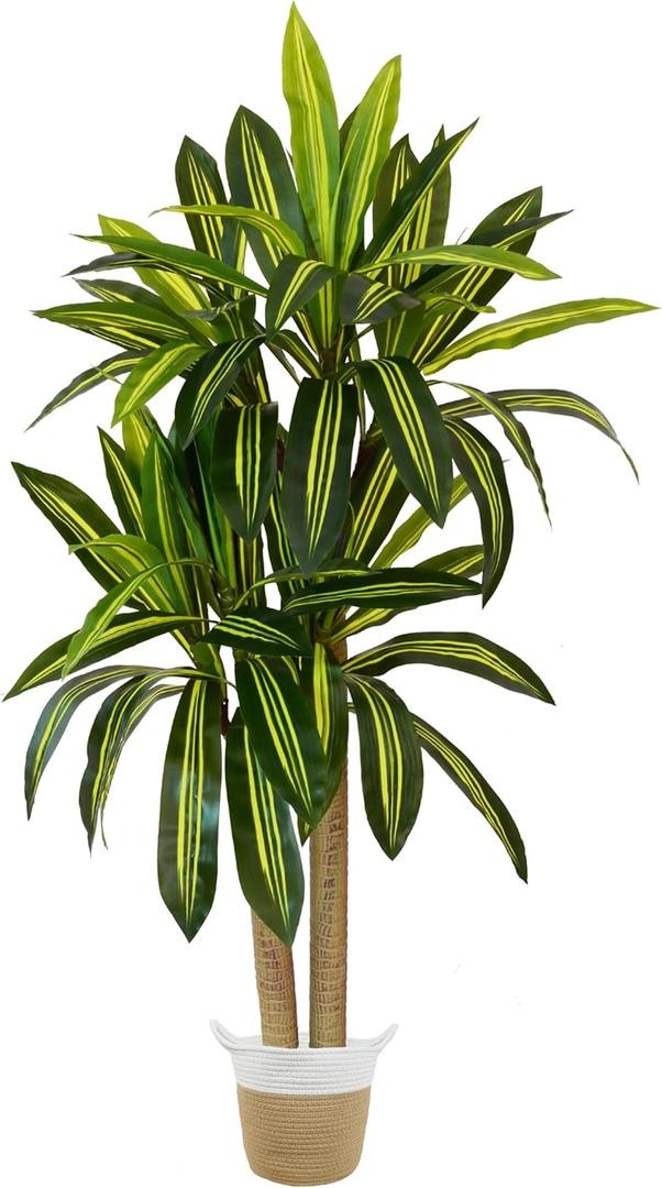 Artificial Dracaena Tree, 5ft Tall Fake Dracaena Plant with Basket, Indoor Outdoor Faux Topiary Yucca Trees for Office Home Living Room Porch Patio Dcor