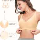 Wireless Bra Women Seamless Push Up Support Comfort V Neck Full Coverage Sleep T-Shirt Everyday Bras (Beige, M)