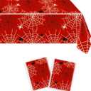 2Pcs Red Spiderweb Party Tablecloth|70.8 x 42.5 Inch| Spiderweb Birthday Party Supplies (Red)
