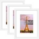 upsimples 8x10 Picture Frame Set of 3, Made of High Definition Glass for 5x7 with Mat or 8x10 Without Mat, Wall Mounting Photo Frames, White