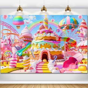 Candyland Backdrop Fantasy Sweet Candy Castle Photography Background Girl Princess Kids Birthday Baby Shower Theme Decor Banner Portrait Photo Booth Studio Props 7x5ft FU0109YL
