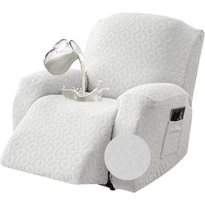Gennia Waterproof Recliner Chair Cover,Stretch Reclining Sofa Covers with Pockets,Washable Lazy Boy Recliner Slipcovers,Leakproof Couch Protector for Kids, Pets, Dog and Cat (1 Seat, Ivory-White)