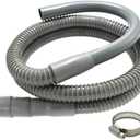 Universal Washing Machine Drain Hose - 6 Ft Discharge Hose with Long Hook - Corrugated and Flexible Washing Machine Hose Drain Replacement with Clamp