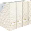 BLU MONACO | Cardboard Magazine File Holder Set of 4 | Vertical Magazine File Holder for Desk and Shelves | Cream Gold Foldable Magazine Holders with Label Slots