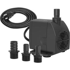 Submersible Pump 450GPH Ultra Quiet with Dry Burning Protection 8.2ft High Lift for Fountains, Hydroponics, Ponds, Aquariums & More