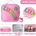 Insulated Lunch Bag With Adjustable Shoulder Strap, Nylon Preppy Lunch Box Large Insulated Lunch Bag Reusable Lunch Tote Bag with Smiley Preppy LunchBag for Girls School Travel Picnic (Pink)
